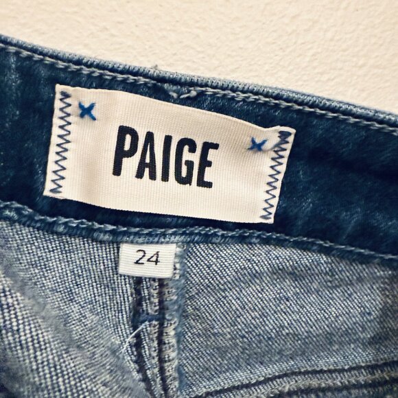 Paige Premium Denim High Rise Laurel Canyon Jeans — Dark Wash Slit Flare (W 24) - Picture 3 of 8